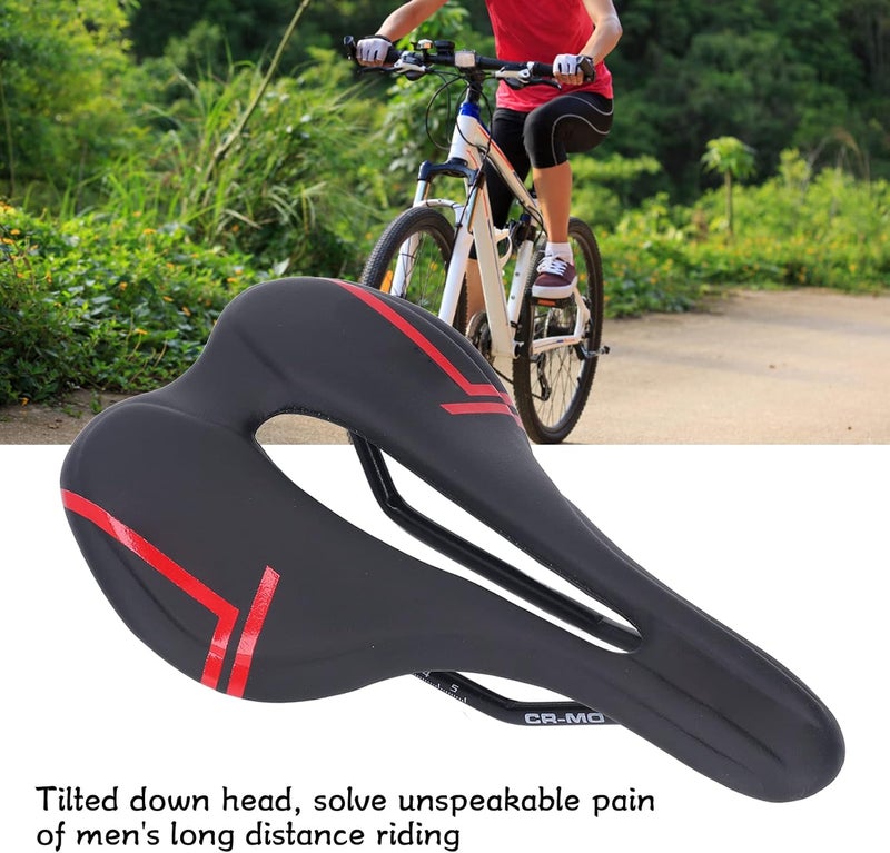 woobles Bike, Mountain Bike Saddle Cushion, Microfiber PU Leather Hollow Breathable for Road Riding, Padded Waterproof Bike Saddle - Image 3